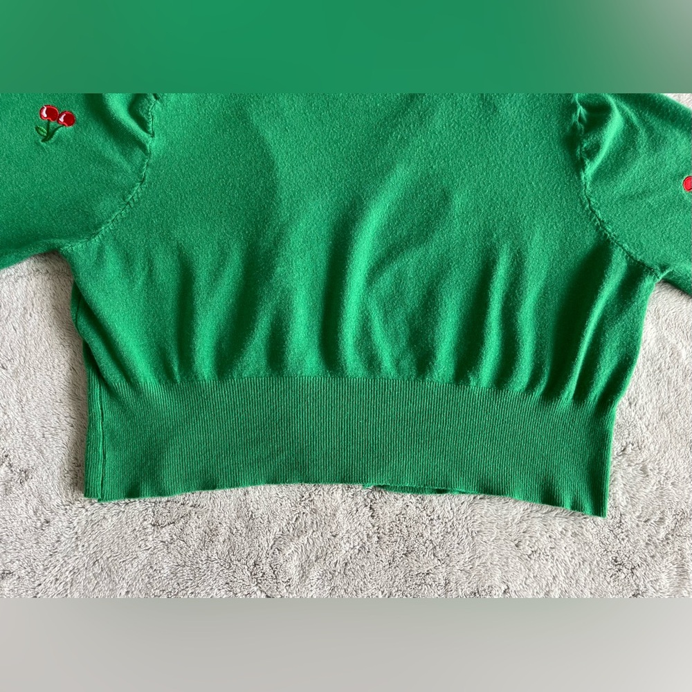 Green Belle Poque Retro Cherry Button Up Cropped Cardigan - Picture 9 of 13